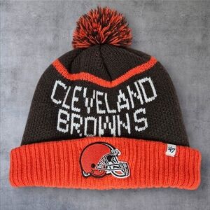 47 Brand Throw Back Knit NFL Cleveland Browns Beanie Hat w‎ Pom Pom Unisex N44